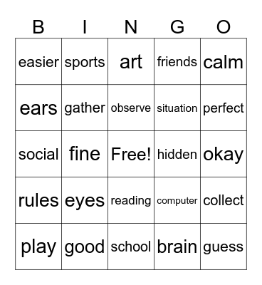 Social Detectives Sign Language Words Bingo Card