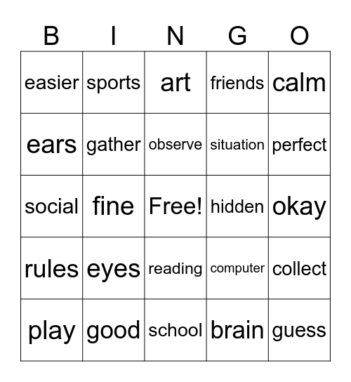 Social Detectives Sign Language Words Bingo Card
