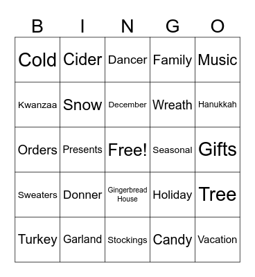 Holiday Bingo Card