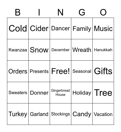 Holiday Bingo Card