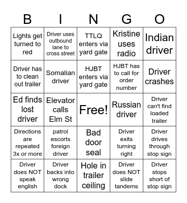 Elm St. Bingo Card