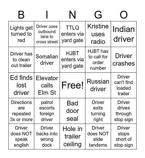Elm St. Bingo Card