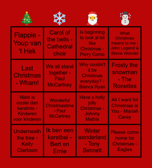 Kerstmuziekbingo Card