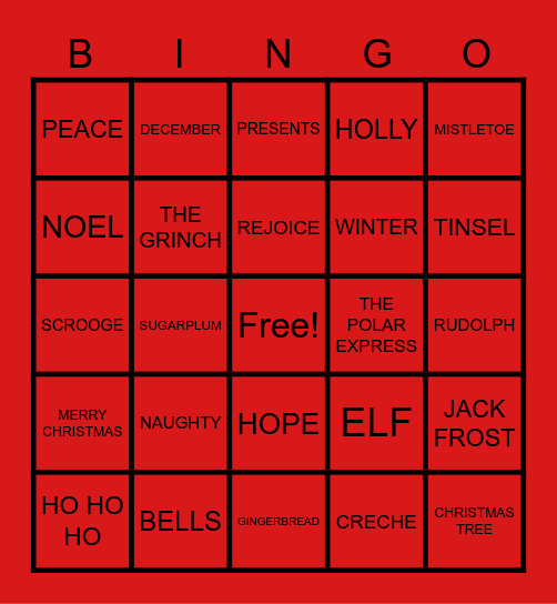 CHRISTMAS BINGO!! Bingo Card