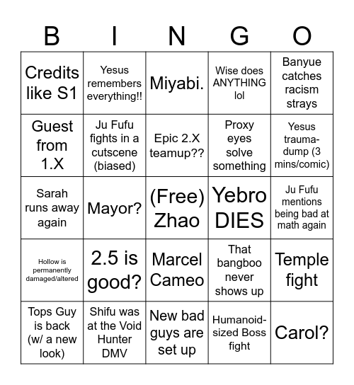 2.5 Bingo Card