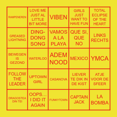 MUZIEKBINGO ronde 1 Bingo Card
