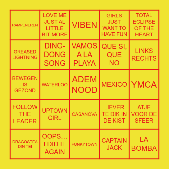 MUZIEKBINGO ronde 1 Bingo Card