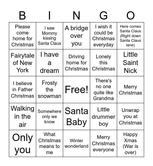 Christmas - Game 1 Bingo Card