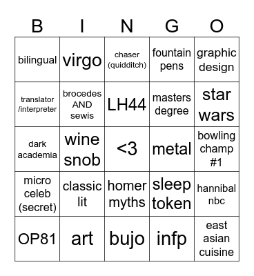 aleycore bingo Card