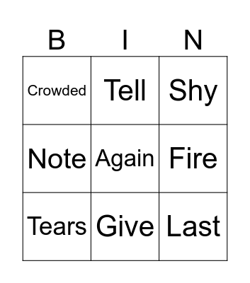 Last Christmas Bingo Card