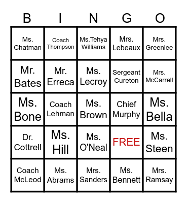 Guess That Faculty Member Bingo Card