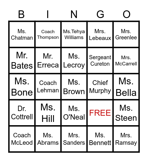 Guess That Faculty Member Bingo Card