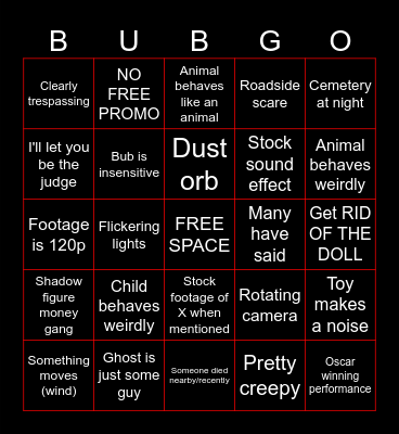 Bizzare Bubgo Bingo Card