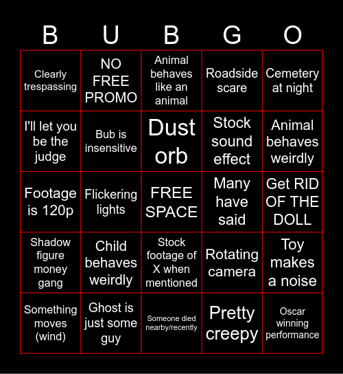 Bizzare Bubgo Bingo Card
