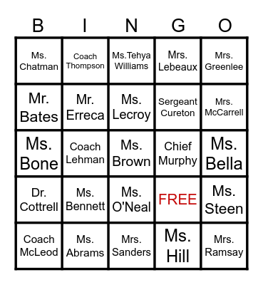 Guess That Faculty Member Bingo Card
