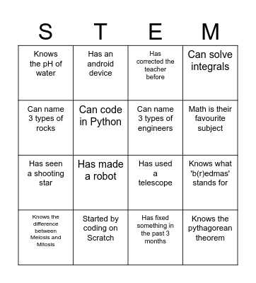 GU STEM Bingo Card