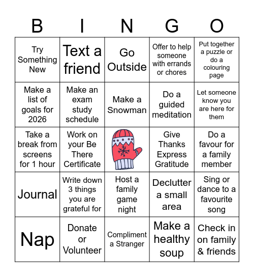 Winter Wellness Bingo Card