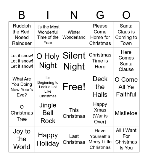 Christmas Music Bingo! Bingo Card