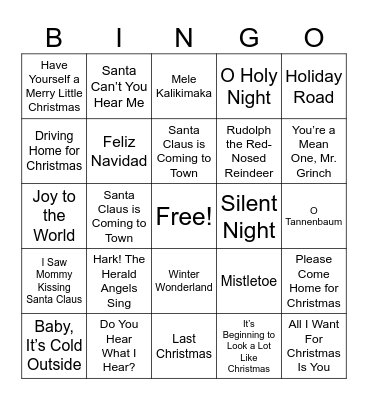 Christmas Music Bingo! Bingo Card