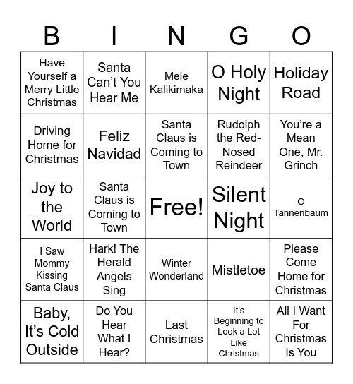 Christmas Music Bingo! Bingo Card