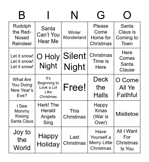 Christmas Music Bingo! Bingo Card