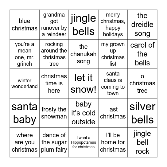 'Tis the Season Bingo Card
