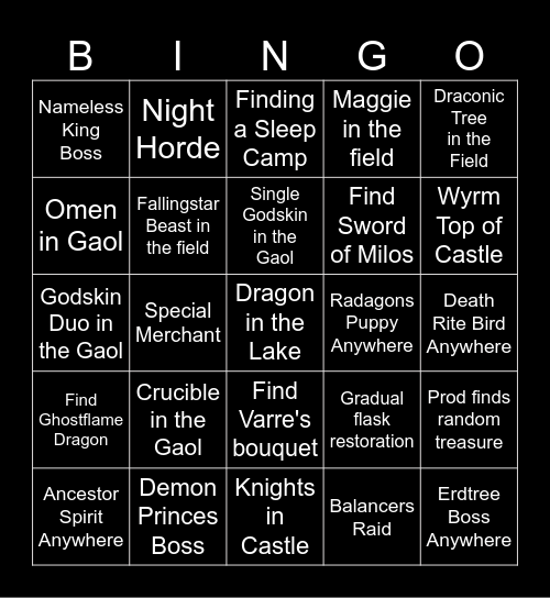 NightReign Bingo + DLC Bingo Card