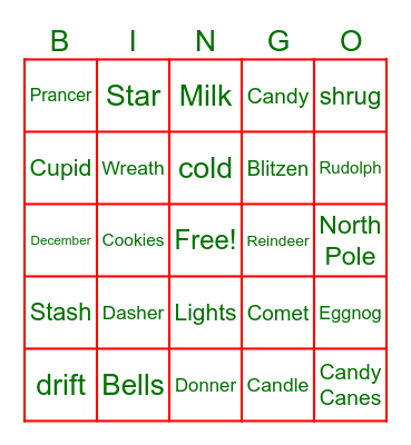 Christmas Words Bingo Card