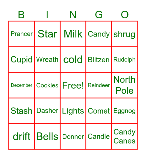 Christmas Words Bingo Card