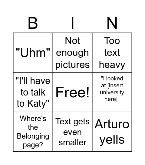 President's Office Meeting Bingo Card