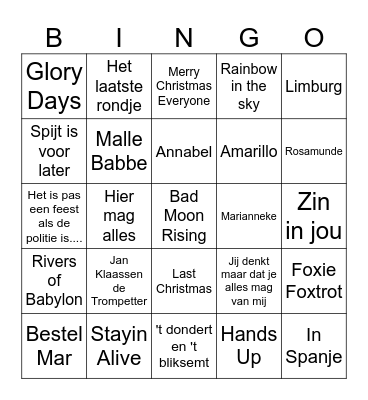 Muziekbingo Politie Heerenveen Bingo Card