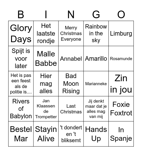 Muziekbingo Politie Heerenveen Bingo Card
