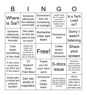 MBMS v6.5 Prod Release Bingo Card