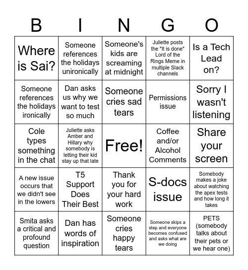 MBMS v6.5 Prod Release Bingo Card
