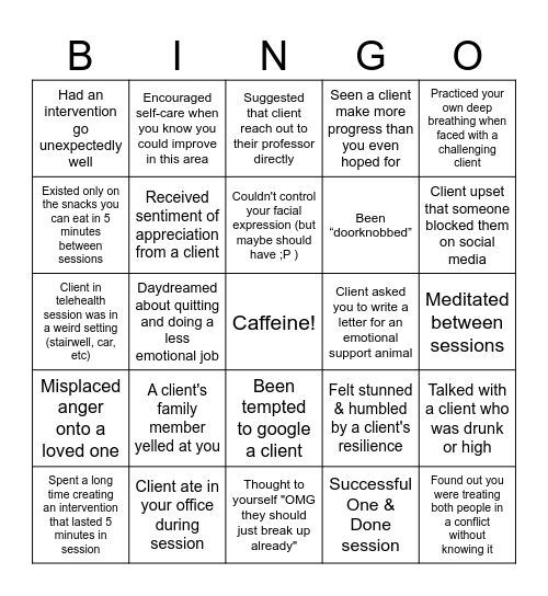 Therapist BINGO Card