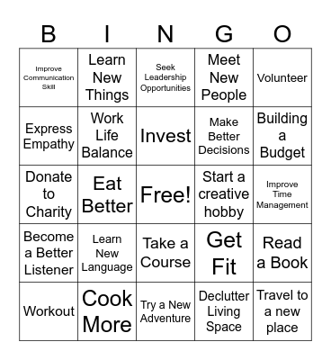 Personal Goals Bingo Card