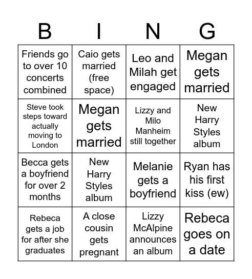 Things that will happen while Jacie is in France Bingo Card