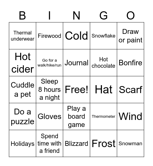 Winter Q2 Bingo Card