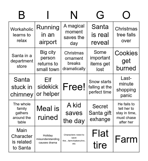 Christmas Movie Bingo Card