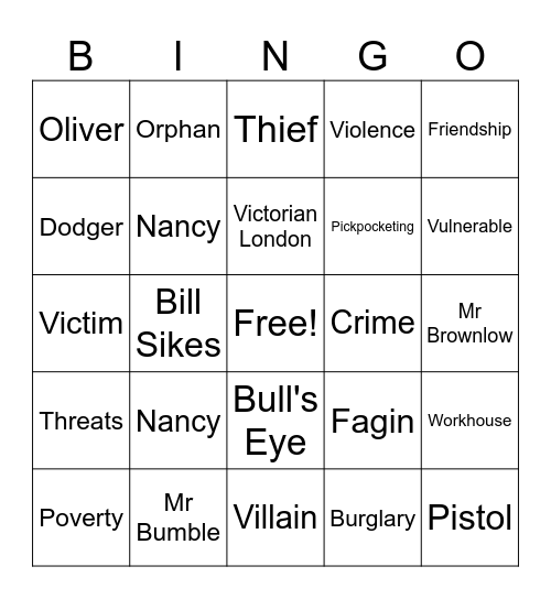 OLIVER TWIST Bingo Card