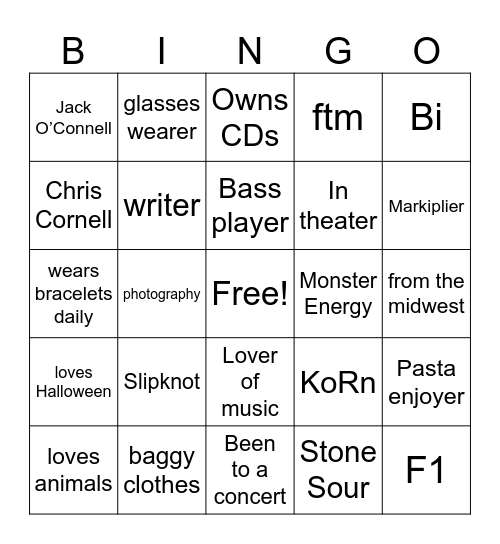 My Bingo Card!! Bingo Card
