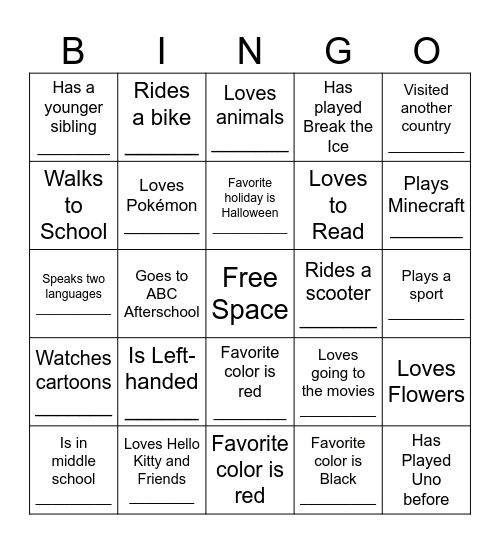 Untitled Bingo Card