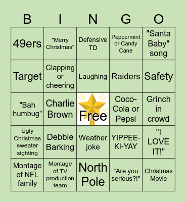 Christmas Football Bingo Card