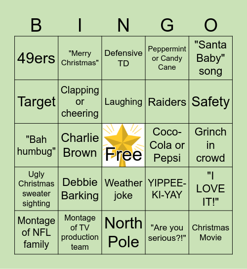 Christmas Football Bingo Card