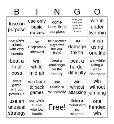 game Bingo Card
