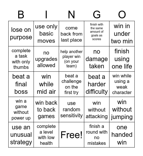 game Bingo Card