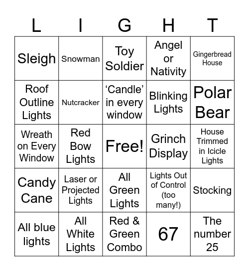 Christmas Light Bingo Card