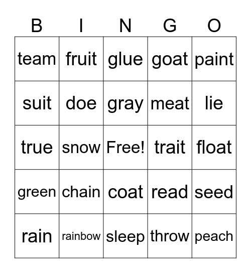 Vowel team BINGO Card