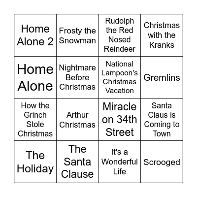 Christmas Movie BINGO Card