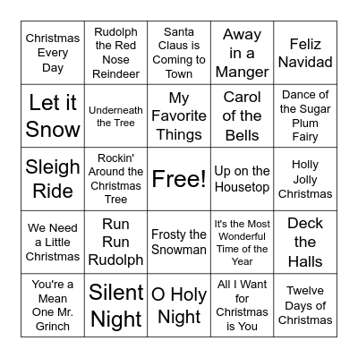 Christmas Song BINGO Card